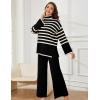 imageTanming Womens Sweater Sets Long Sleeve Striped Jumper Tops Casual Knit Wide Leg Pants SetsBlack