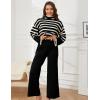 imageTanming Womens Sweater Sets Long Sleeve Striped Jumper Tops Casual Knit Wide Leg Pants SetsBlack