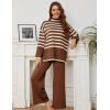 imageTanming Womens Sweater Sets Long Sleeve Striped Jumper Tops Casual Knit Wide Leg Pants SetsBrown