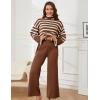 imageTanming Womens Sweater Sets Long Sleeve Striped Jumper Tops Casual Knit Wide Leg Pants SetsBrown