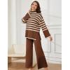 imageTanming Womens Sweater Sets Long Sleeve Striped Jumper Tops Casual Knit Wide Leg Pants SetsBrown
