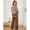 imageTanming Womens Sweater Sets Long Sleeve Striped Jumper Tops Casual Knit Wide Leg Pants SetsBrown
