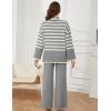 imageTanming Womens Sweater Sets Long Sleeve Striped Jumper Tops Casual Knit Wide Leg Pants SetsGrey