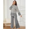 imageTanming Womens Sweater Sets Long Sleeve Striped Jumper Tops Casual Knit Wide Leg Pants SetsGrey