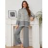 imageTanming Womens Sweater Sets Long Sleeve Striped Jumper Tops Casual Knit Wide Leg Pants SetsGrey