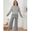 imageTanming Womens Sweater Sets Long Sleeve Striped Jumper Tops Casual Knit Wide Leg Pants SetsGrey