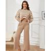 imageTanming Womens Sweater Sets Long Sleeve Striped Jumper Tops Casual Knit Wide Leg Pants SetsKhaki