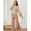 imageTanming Womens Sweater Sets Long Sleeve Striped Jumper Tops Casual Knit Wide Leg Pants SetsKhaki