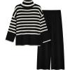 imageTanming Womens Sweater Sets Long Sleeve Striped Jumper Tops Casual Knit Wide Leg Pants SetsBlack