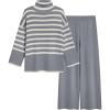 imageTanming Womens Sweater Sets Long Sleeve Striped Jumper Tops Casual Knit Wide Leg Pants SetsGrey