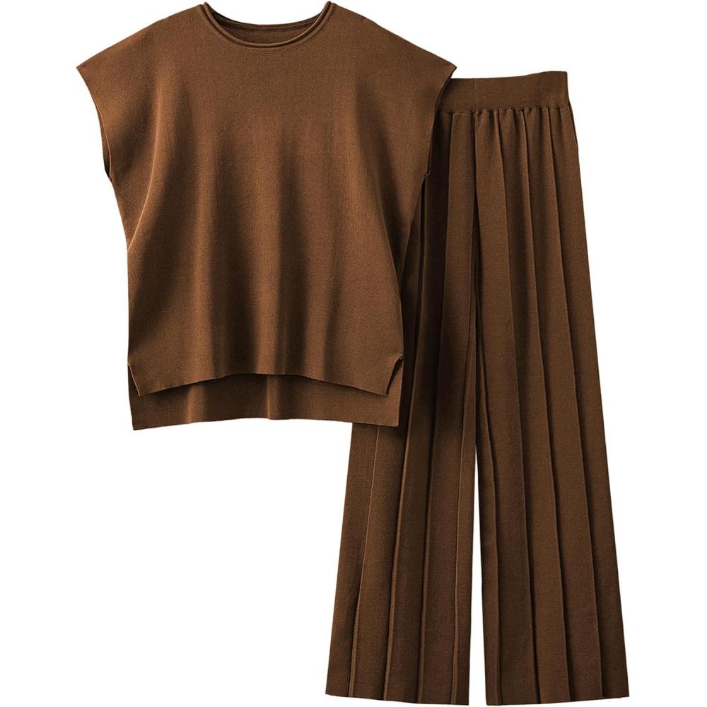 imageTanming Womens 2 Piece Outfits Sweater Set Knit Pullover Tops High Waisted Pants Sweatsuits Lounge SetCoffee