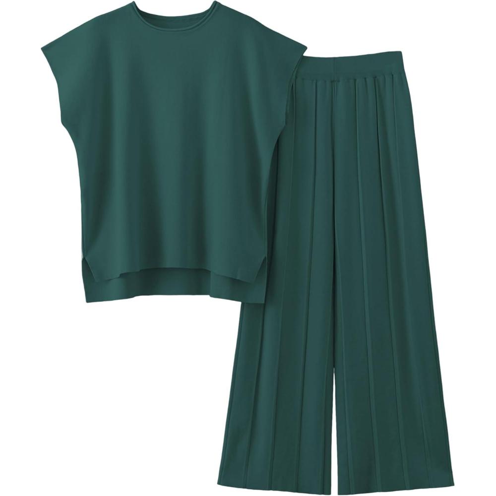 imageTanming Womens 2 Piece Outfits Sweater Set Knit Pullover Tops High Waisted Pants Sweatsuits Lounge SetDark Green