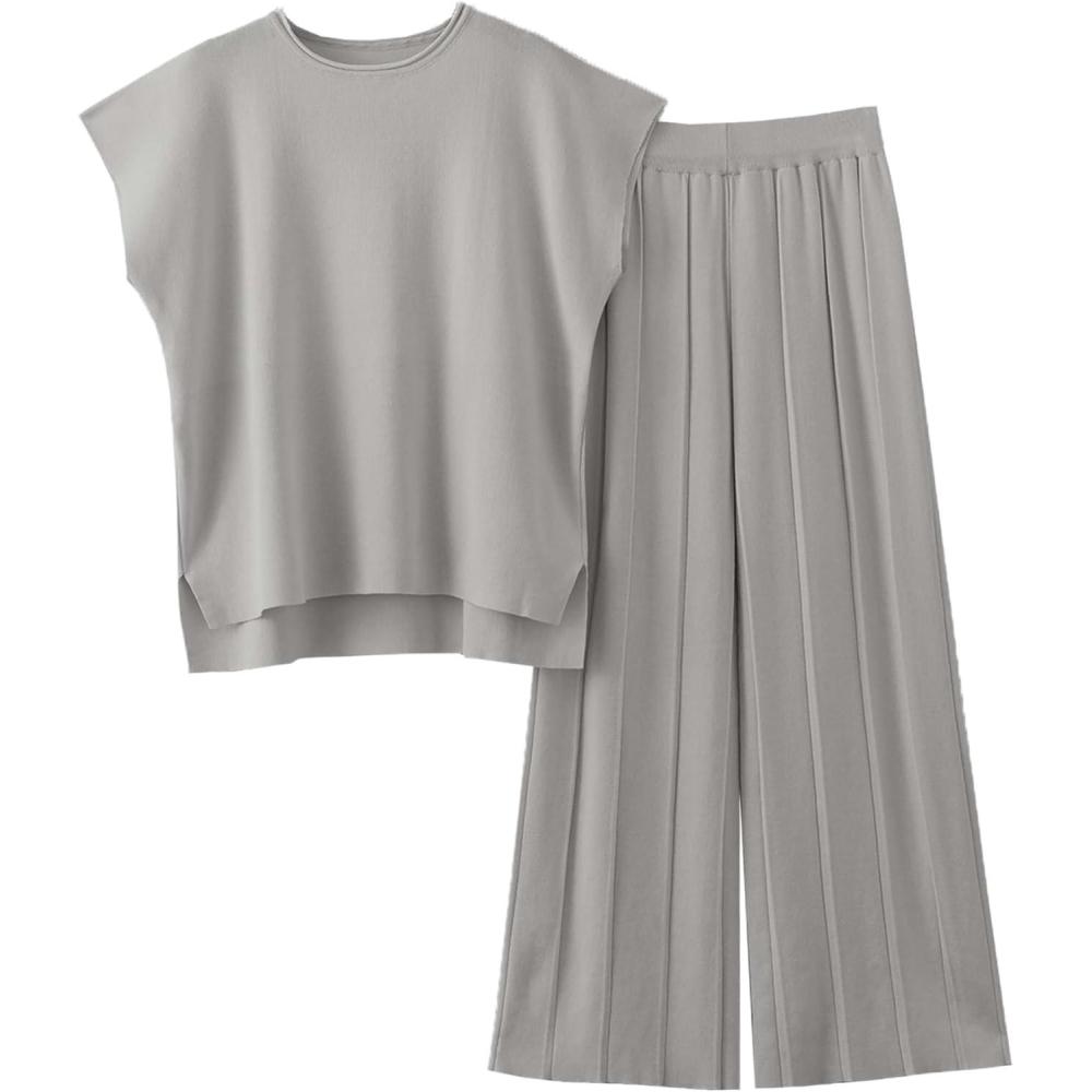 imageTanming Womens 2 Piece Outfits Sweater Set Knit Pullover Tops High Waisted Pants Sweatsuits Lounge SetGrey