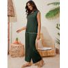 imageTanming Two Piece Sets for Women Sleeveless Half Zip Sweater Vest Wide Leg Pants Sweatsuits Lounge SetArmy Green