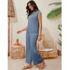 imageTanming Two Piece Sets for Women Sleeveless Half Zip Sweater Vest Wide Leg Pants Sweatsuits Lounge SetBlue