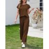imageTanming Womens 2 Piece Outfits Sweater Set Knit Pullover Tops High Waisted Pants Sweatsuits Lounge SetCoffee