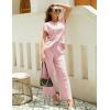 imageTanming Womens 2 Piece Outfits Sweater Set Knit Pullover Tops High Waisted Pants Sweatsuits Lounge SetPink