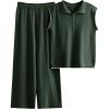 imageTanming Two Piece Sets for Women Sleeveless Half Zip Sweater Vest Wide Leg Pants Sweatsuits Lounge SetArmy Green