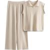 imageTanming Two Piece Sets for Women Sleeveless Half Zip Sweater Vest Wide Leg Pants Sweatsuits Lounge SetBeige