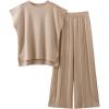 imageTanming Womens 2 Piece Outfits Sweater Set Knit Pullover Tops High Waisted Pants Sweatsuits Lounge SetKhaki