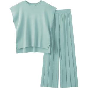 imageTanming Womens 2 Piece Outfits Sweater Set Knit Pullover Tops High Waisted Pants Sweatsuits Lounge SetGrey Green