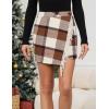 imageTanming Plaid Skirts for Women High Waist Bodycon Pencil Fringe Mini Skirts Fall Winter Wool Wrap SkirtBrown