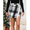imageTanming Plaid Skirts for Women High Waist Bodycon Pencil Fringe Mini Skirts Fall Winter Wool Wrap SkirtGrey