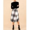 imageTanming Womens Plaid Fringed Midi Skirt A Line Warm Wool Wrap Skirt Fall Winter Tartan DressLight Grey