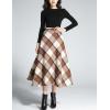 imageTanming Womens Winter Warm Elastic Waist Wool Plaid ALine Pleated Long SkirtPlaid Brown