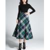 imageTanming Womens Winter Warm Elastic Waist Wool Plaid ALine Pleated Long SkirtPlaid Green