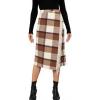 imageTanming Womens Plaid Fringed Midi Skirt A Line Warm Wool Wrap Skirt Fall Winter Tartan DressBrown