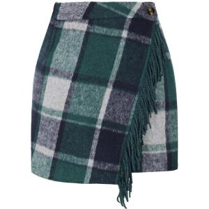imageTanming Plaid Skirts for Women High Waist Bodycon Pencil Fringe Mini Skirts Fall Winter Wool Wrap SkirtGreen