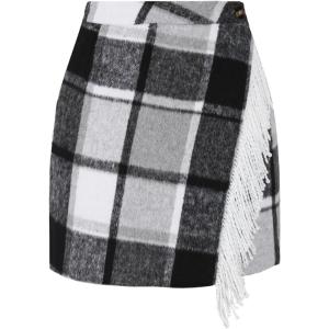 imageTanming Plaid Skirts for Women High Waist Bodycon Pencil Fringe Mini Skirts Fall Winter Wool Wrap SkirtGrey