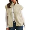 imageTanming Womens Fuzzy Sherpa Fleece Vest Lightweight Cozy Sleeveless Gilet Zip Up Jacket with PocketsBeige