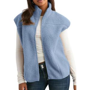 imageTanming Womens Fuzzy Sherpa Fleece Vest Lightweight Cozy Sleeveless Gilet Zip Up Jacket with PocketsBlue