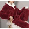 imageTanming Womens Fluffy Pajamas Set Fleece Pullover Pants Plush Loungewear SleepwearRed