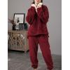 imageTanming Womens Fluffy Pajamas Set Fleece Pullover Pants Plush Loungewear SleepwearRed