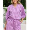 imageTanming Womens Gingham Pajama Sets Plaid 2 Piece Lounge Outfits Sleepwear Half Sleeve Long Pant Nightwear Soft Y2K PjsPurple