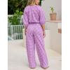 imageTanming Womens Gingham Pajama Sets Plaid 2 Piece Lounge Outfits Sleepwear Half Sleeve Long Pant Nightwear Soft Y2K PjsPurple