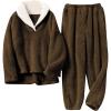 imageTanming Womens Fluffy Pajamas Set Fleece Pullover Pants Plush Loungewear SleepwearBrown
