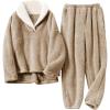 imageTanming Womens Fluffy Pajamas Set Fleece Pullover Pants Plush Loungewear SleepwearKhaki