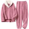 imageTanming Womens Fluffy Pajamas Set Fleece Pullover Pants Plush Loungewear SleepwearPink