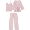 imageTanming Womens Pjs Sets 3 Piece Lounge Sets Striped Wrap Top Camisole Wide Leg Pants Cute Soft Pajama SetPink