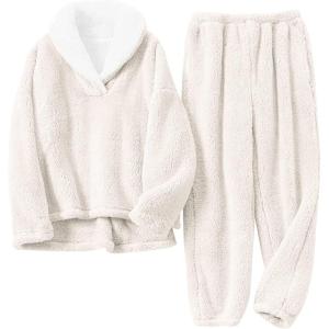 imageTanming Womens Fluffy Pajamas Set Fleece Pullover Pants Plush Loungewear SleepwearBeige