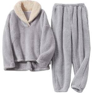 imageTanming Womens Fluffy Pajamas Set Fleece Pullover Pants Plush Loungewear SleepwearGrey