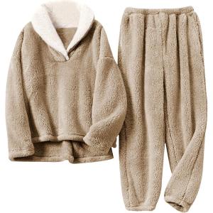 imageTanming Womens Fluffy Pajamas Set Fleece Pullover Pants Plush Loungewear SleepwearKhaki