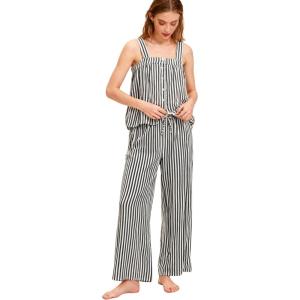 imageTanming Womens Striped Pajama Sets 2 Piece Sleeveless Square Neck Tops Drawstring Wide Leg Pants Set Casual Lounge OutfitBlack
