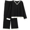 imageTanming Womens 2 Piece Outfits Long Sleeve Knit Sweater Pullover Tops Wide Leg Pants Tracksuits PJ Lounge SetsBlack