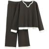 imageTanming Womens 2 Piece Outfits Long Sleeve Knit Sweater Pullover Tops Wide Leg Pants Tracksuits PJ Lounge SetsBrown