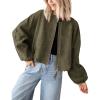 imageTanming Womens Faux Suede Leather Jacket Casual Oversized Long Sleeve Zip Up Bomber Jackets Coats OuterwearArmy Green